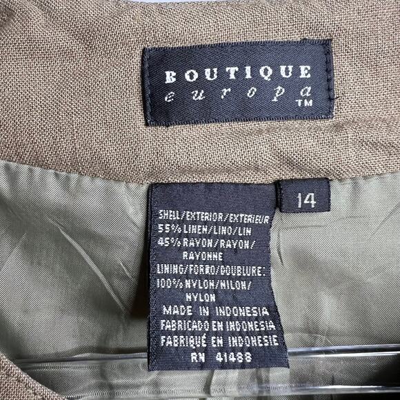 BOUTIQUE EUROPA Military Style Button Down Blazer Linen Blend Green Plus Size 14 - Picture 3 of 5